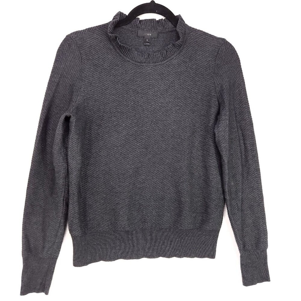 J Crew Merino Wool Blend Sweater Top Womens XS Long Sleeve Flutter Round Neck